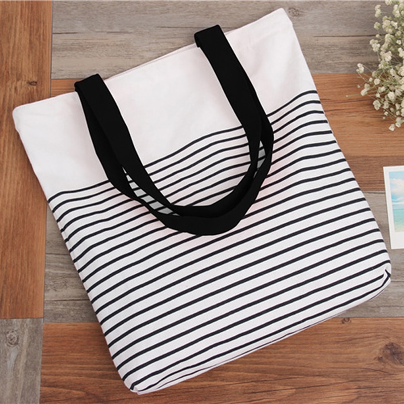 Sac de transport d'épaule de sac à provisions de toile de rayure de coton sac réutilisable d'eco petit sac à provisions à glissière