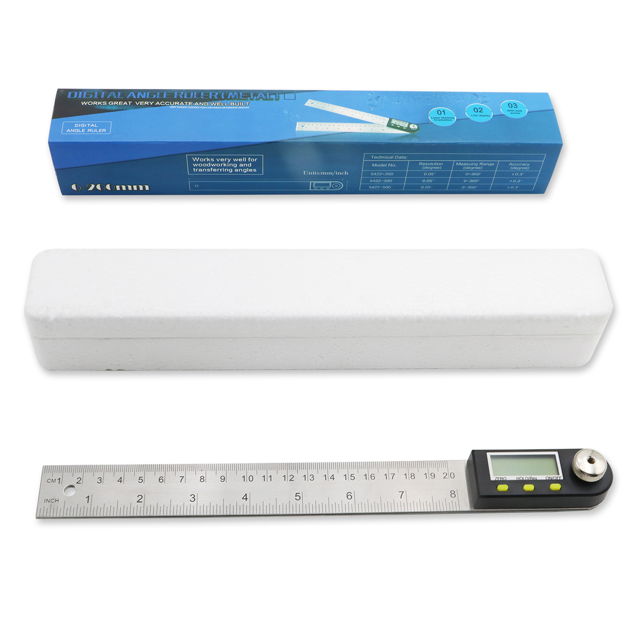 200 mm Digital Angle Finder Meter Stainless Steel Angle Ruler Protractor Inclinometer Goniometer Digital Level Measuring Tool