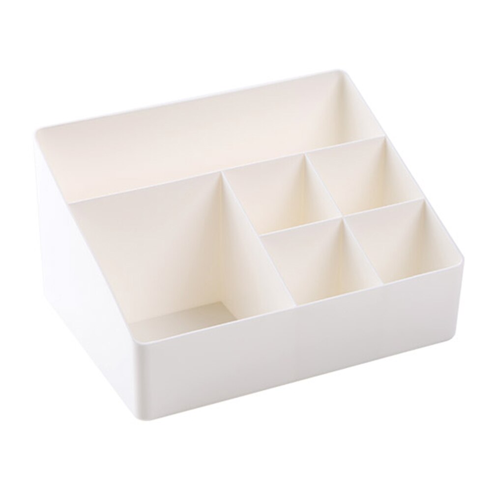 Organizador de maquillaje de escritorio de 6 rejillas, caja de almacenamiento de cosméticos, soporte para pincel y lápiz labial, suministros para el hogar y la Oficina: Blanco