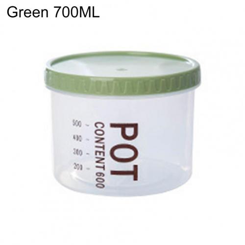 700/900ml Plastic Storage Can With Scale Sealed Tank Stackable Dried Fruit Tea Coarse Cereals Sealed Jar Kitchen Accessories: Green 700ML