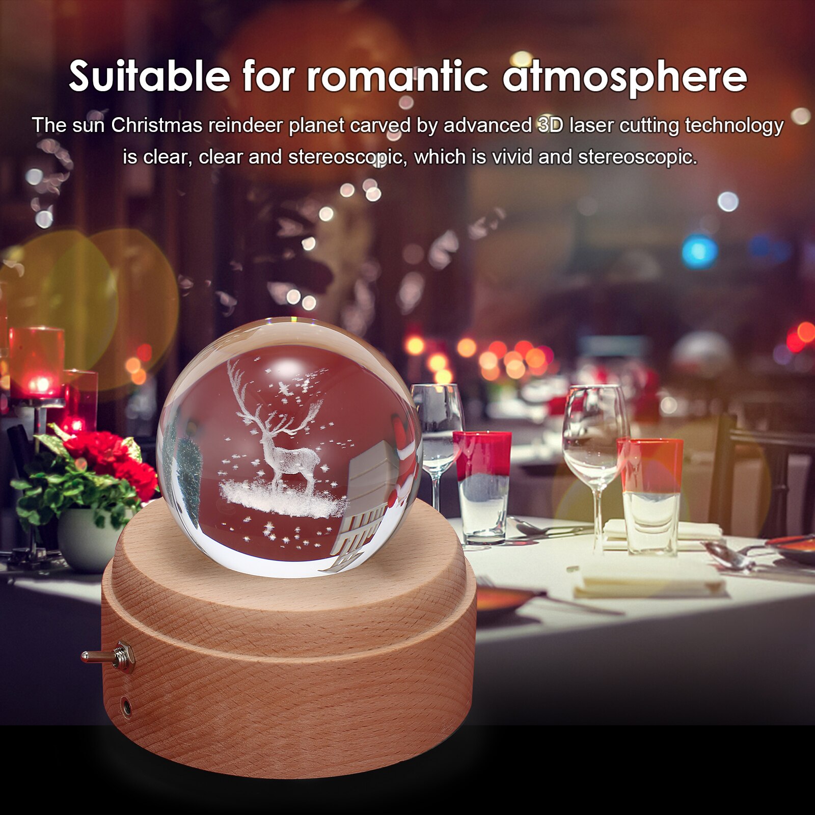 Vintage muziekdoos kristallen bol projectie houten lichtgevende led-lamp bt-luidspreker voor verjaardagen en kerstmis