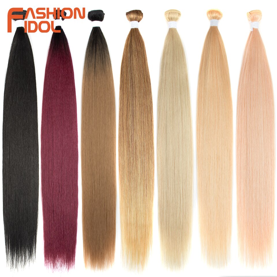 Bone Straight Hair Extensions Ombre Blonde Hair Bundles Super Long Hair Synthetic 24 Inch Straight Hair Full to End IDOL