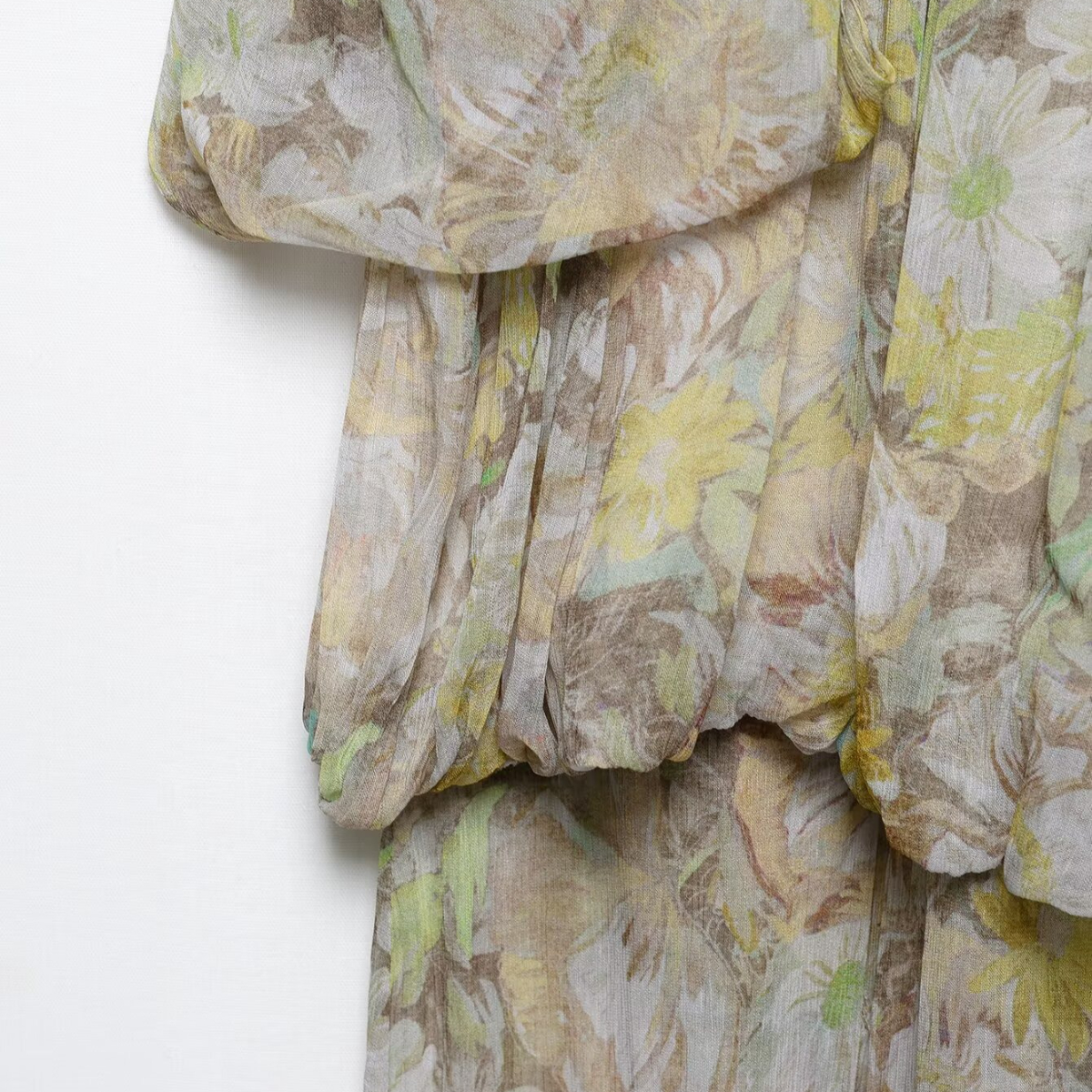 ZBZA - Vestido estampado para mujer, cuello en V, mangas chal, plisado, suelto, falda midi, primavera y verano, , informal, versátil, , falda larga