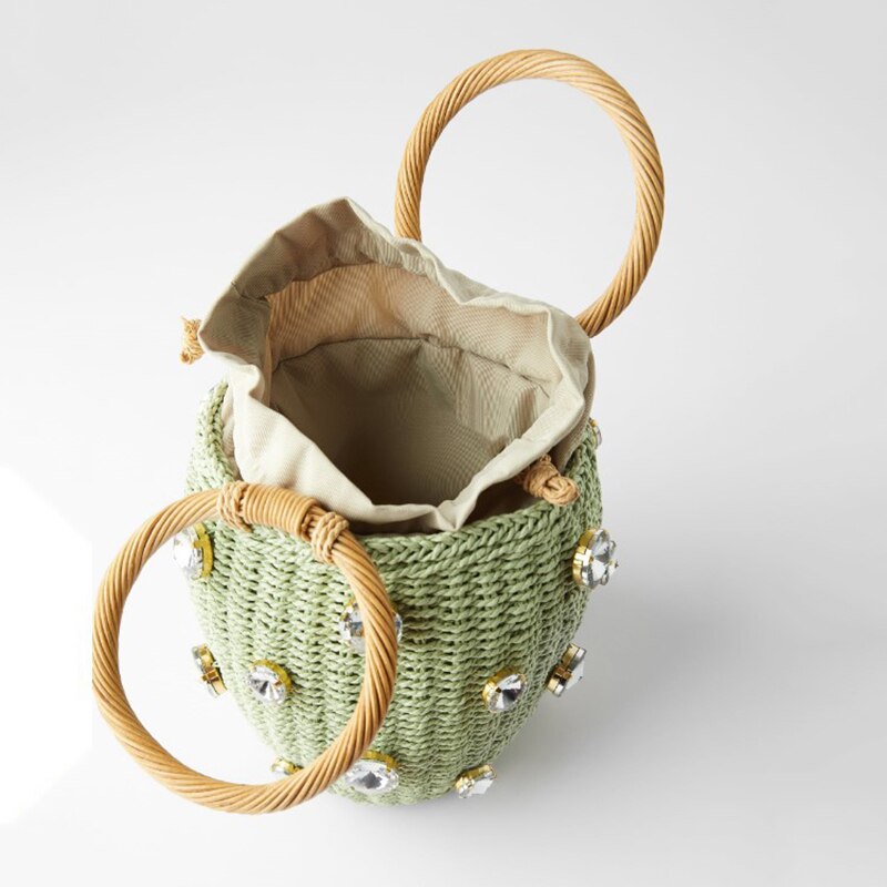 Sac d'été en paille pour femmes, fait à la main, en forme de seau, fourre-tout, pour la plage, sacs à main avec anse