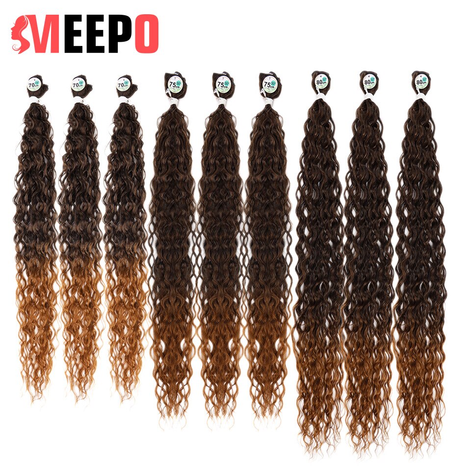 Synthetic Water Wave Curly Hair 9 Bundles 70cm 75cm 80cm Corn Curly Hair 300g Light Brown Heat Resistant Curly Hair For Women: MT1B-30