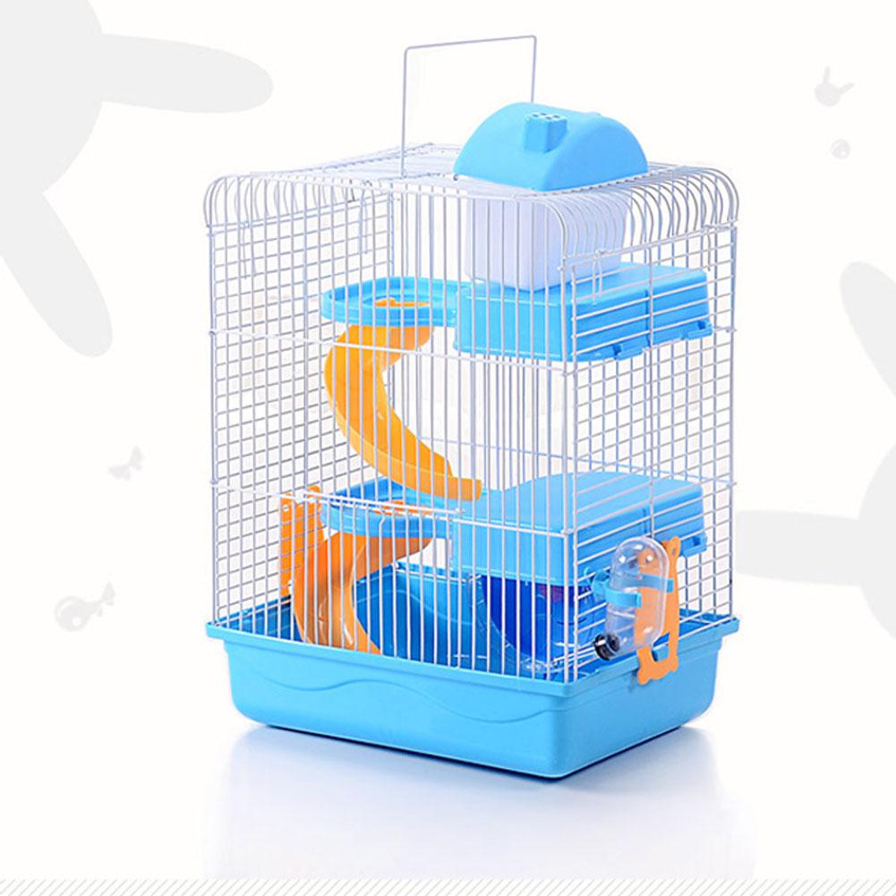 3-storey Pet Hamster Cage Luxury House Portable Mice Home Habitat Decoration: blue
