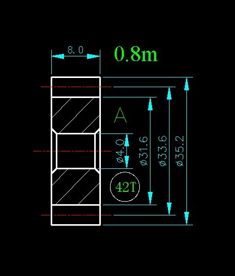0.8m 42T/Hole 4mm 5mm 6mm 8mm/width 8mm/For Meat Grinder Parts etc.