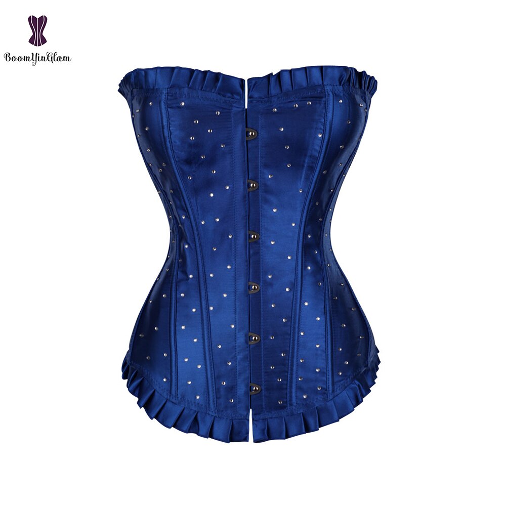 Satin Corset pas cher prix Bustier Droshipping surbuste Korsett pour les femmes grande taille gothique Gorset à lacets Korset Outwear: blue / XXXL
