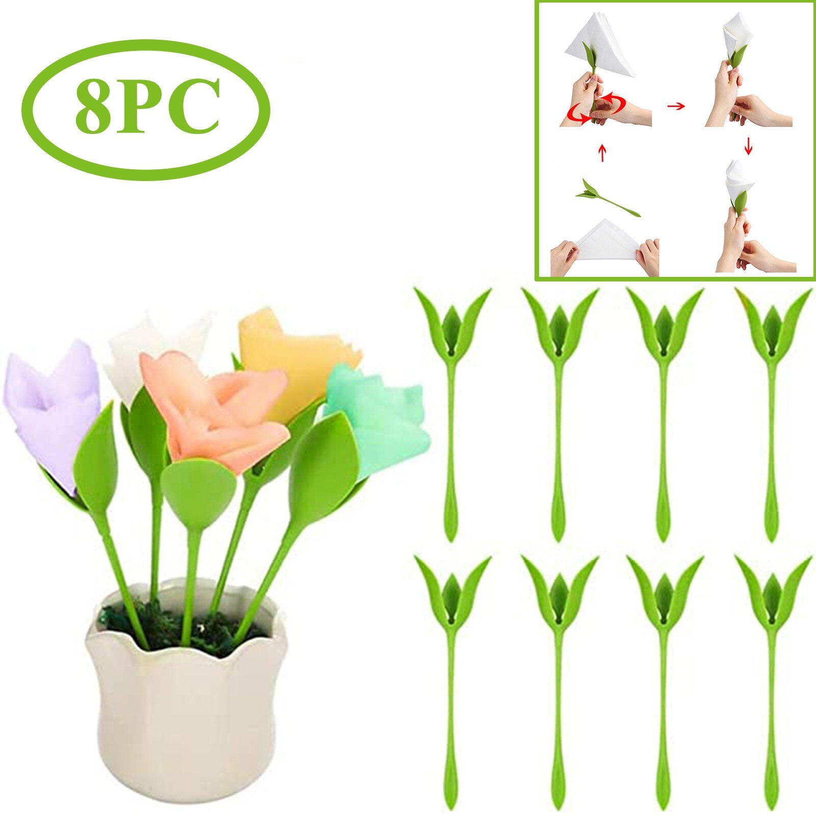8PCS Plastic Origami Flower Napkin Holder Flower Buds Serviette Holder Table Arrangements Tissue Boxes Servilletero Paper