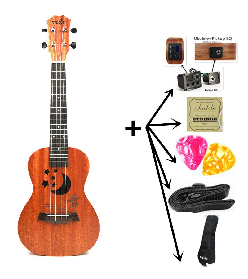 Ukulele 21 inch Kleine Gitaar 4 Strings Ukulele Akoestische Elektrische sopraan ukulele sapele Star Moon partten voor Kinderen