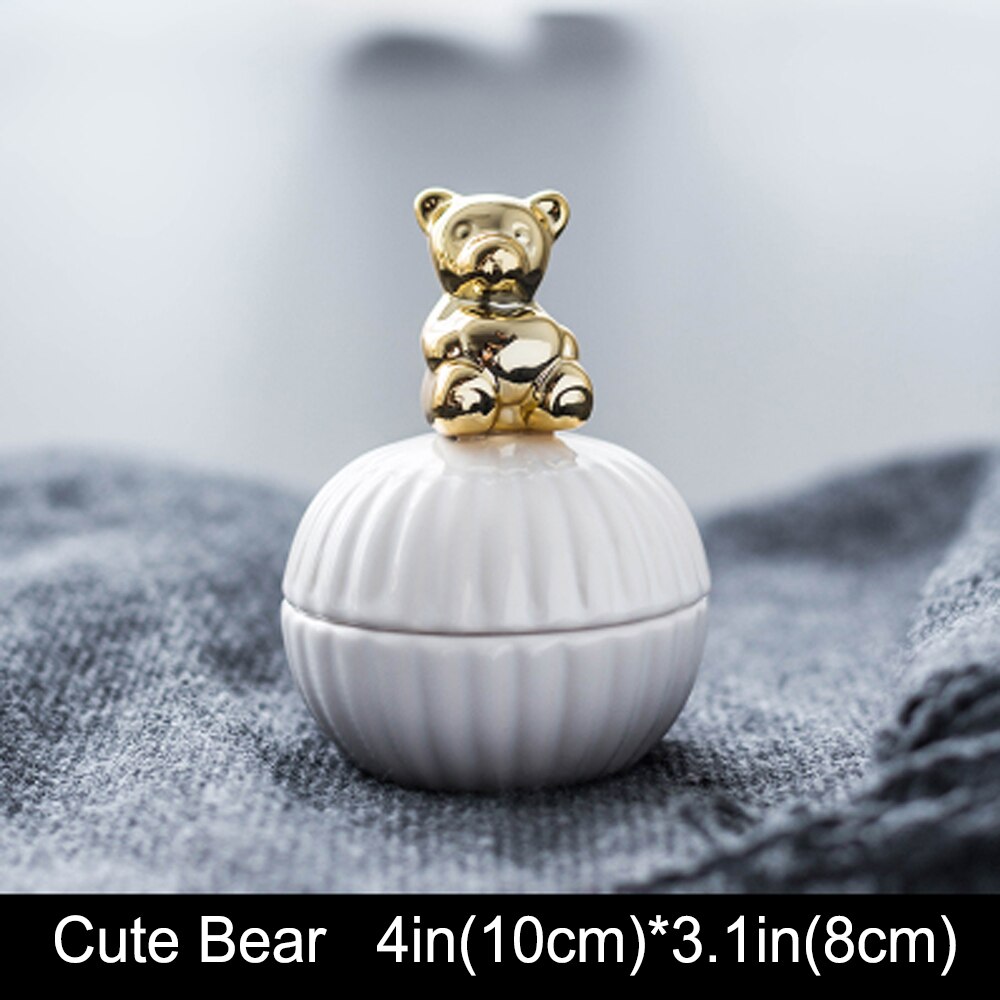 Porte-bijoux en or 3d chat ours | En porcelaine, porte-bijoux, bague, bijoux en céramique, plateau de décoration pour la maison, bol pot pour la naissance du mariage de noël