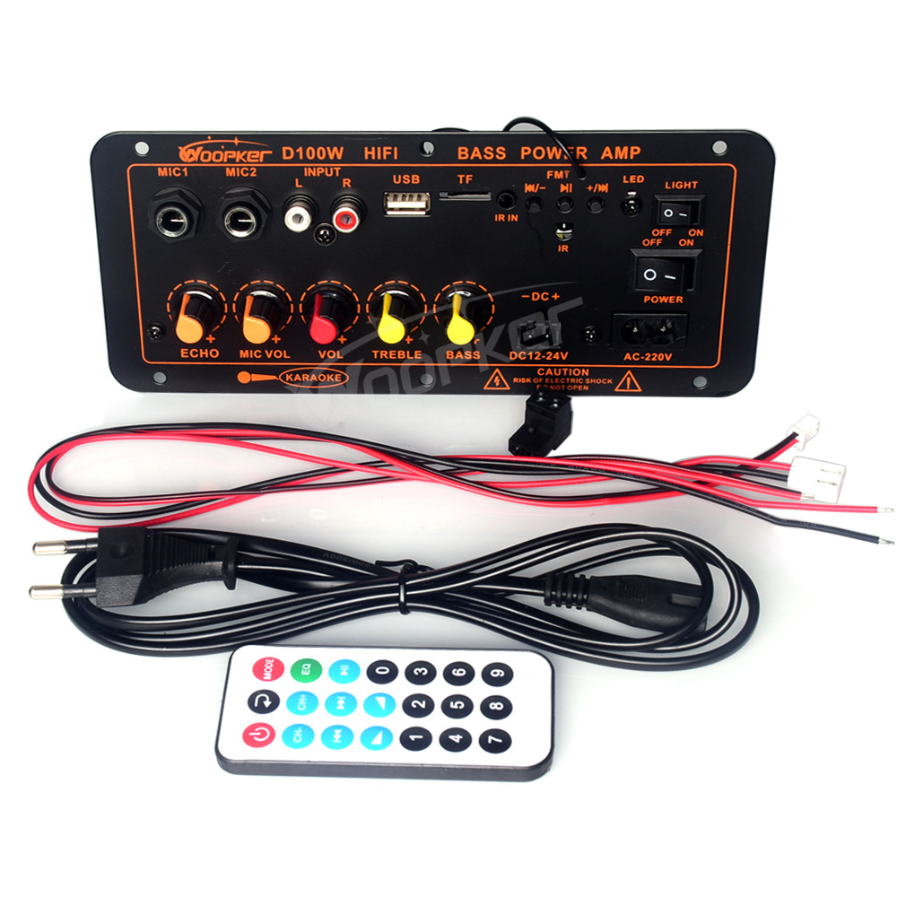 Woopker-placa amplificadora Bluetooth D100W, amplificador Digital Max 300W, 220V/12V/24V, compatible con micrófono Dual, reproductor MP3