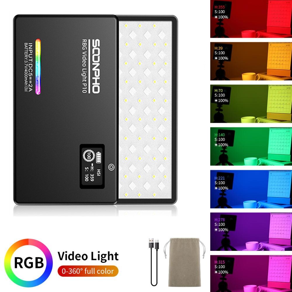 Soonpho P10 8W Rgb 2500K-8500K Mini Video Led Licht Vullen Licht Ingebouwde Batterij voor Telefoon Camera Schieten Studio: Black