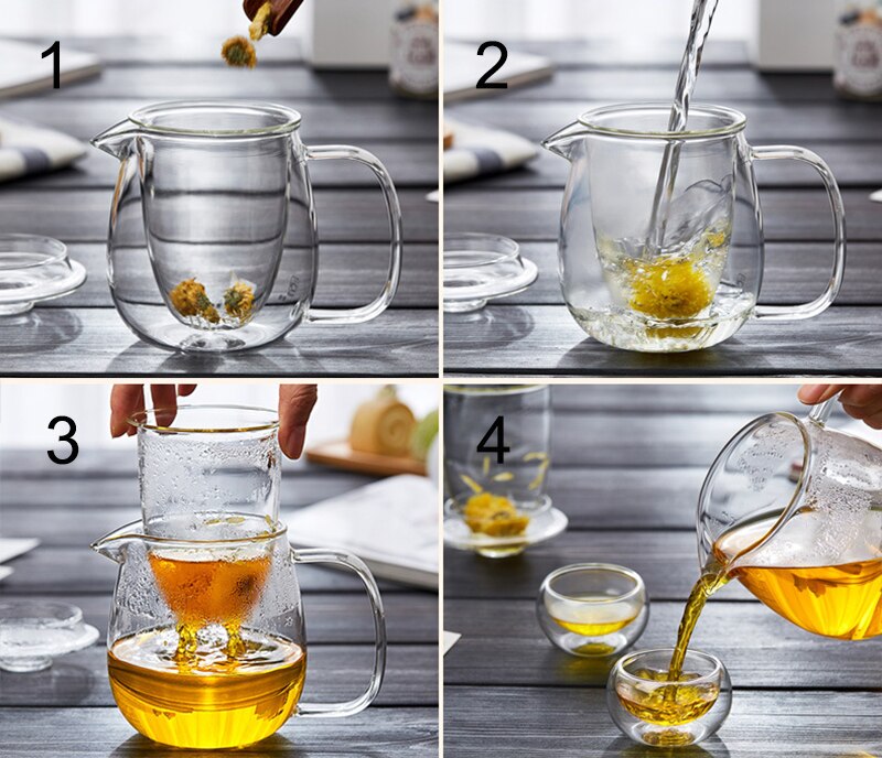 Heat Resistant Glass Tea Pot And Cup Set Glass Teapot With Filter Puer Tea Chinese Kung Fu Tea Set Flower Teapot Kettle mug