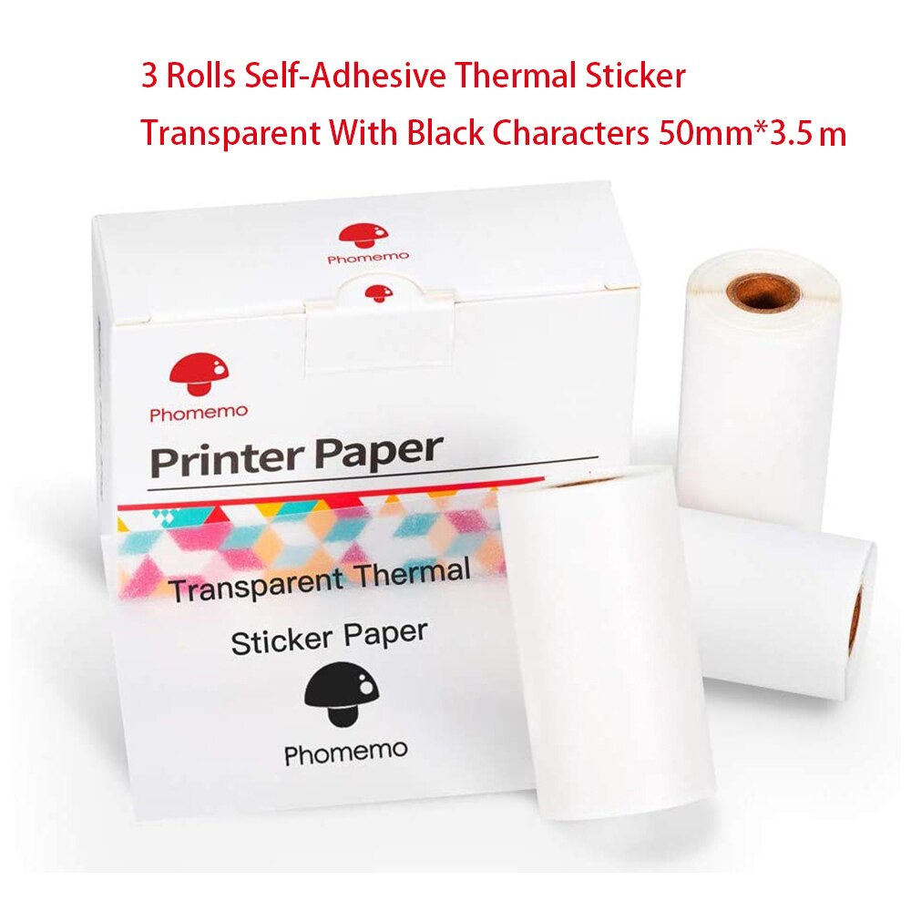 Phomemo Self-Adhesive Thermal Paper Printable Sticker Paper Roll for Phomemo M02/M02S/M02Pro Mini Bluetooth Photo Printer: Transparent