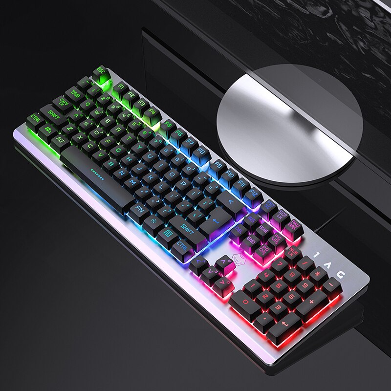 Metal Panel Mechanical Feel Gaming Keyboard USB Wired Voice Control Rainbow Backlit Keyboard for Desktop Computer Laptop Gamer