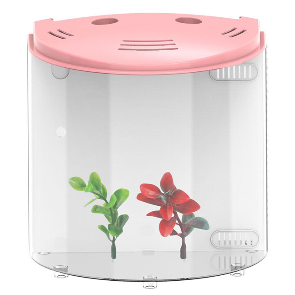 Mini Aquarium en acrylique de 5l, demi-lune, LED, USB, grande capacité, pour la maison, le bureau, fournitures pour animaux de compagnie: Pink