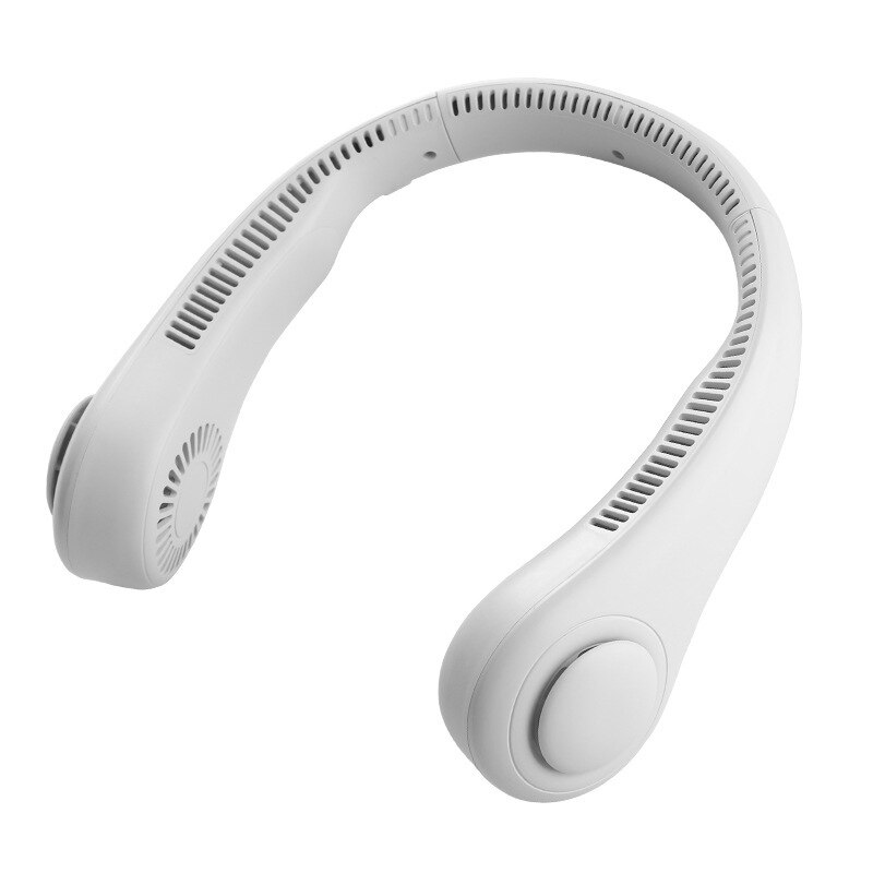 Wearable hanging neck fan sports fan lazy portable mini fan leafless USB mini hanging neck silent electric fan: White