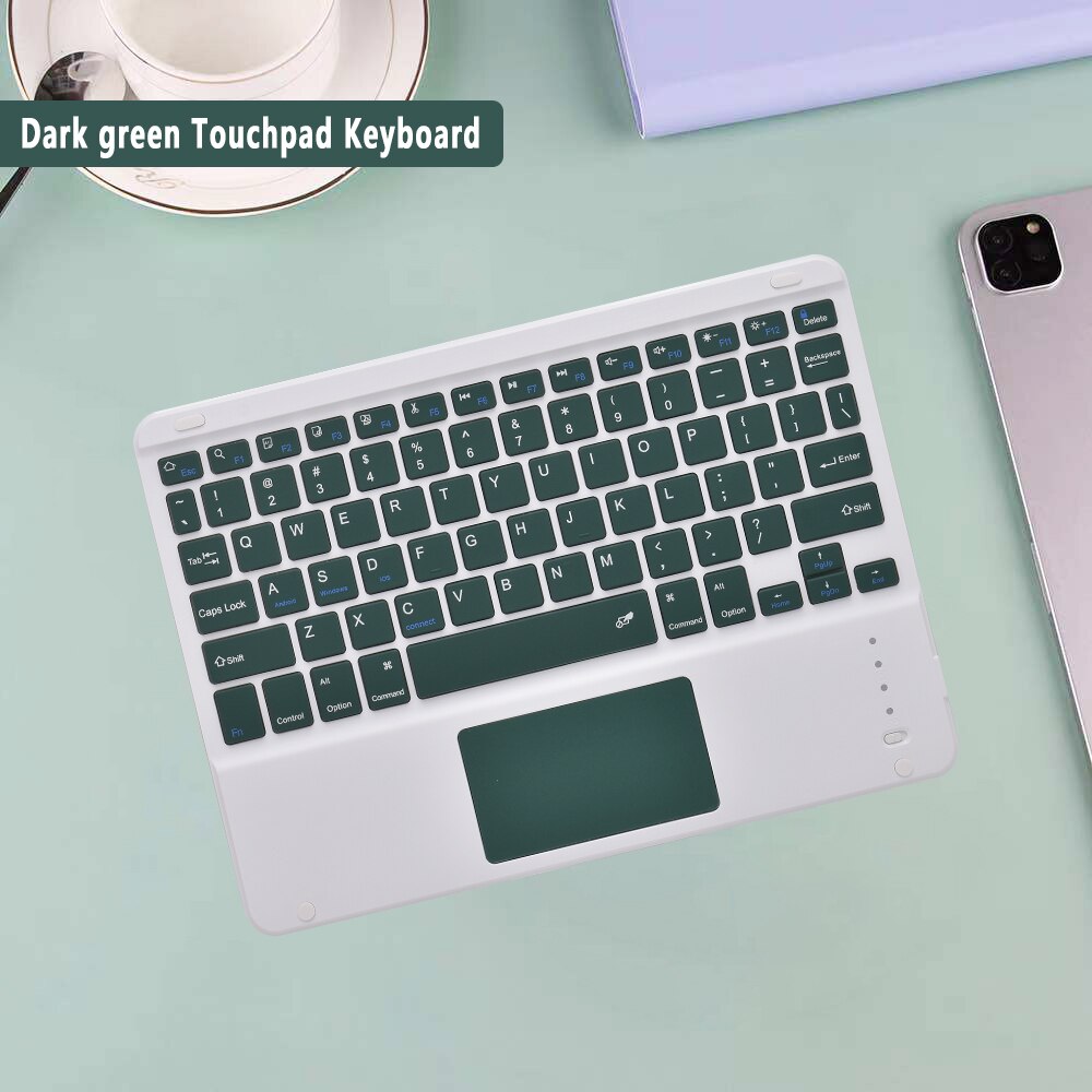 Dla klawiatury iPad podświetlana klawiatura bezprzewodowa Bluetooth-kompatybilna z klawiaturą Samsung Xiaomi Huawei Apple Phone: Touch-DarkGreen