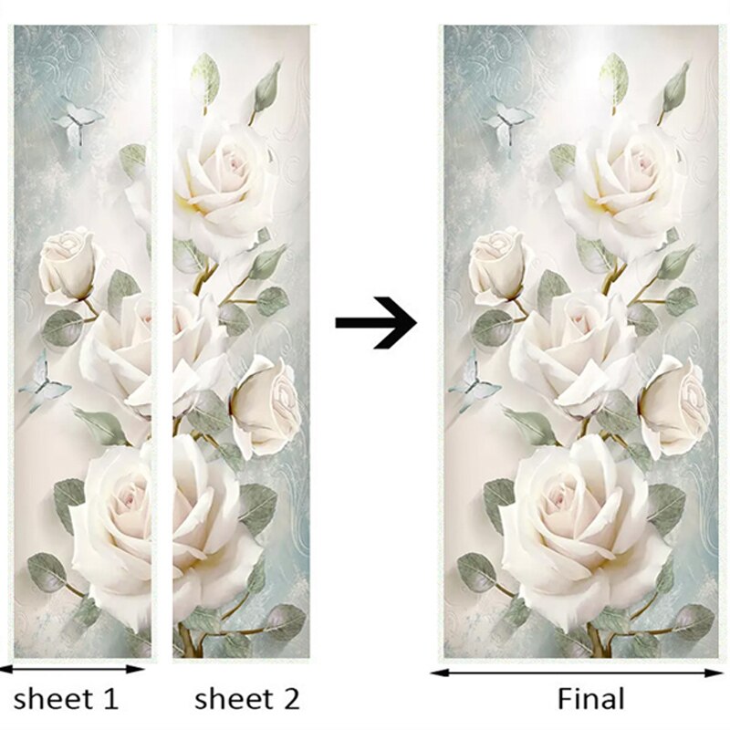 Modern Flowers Oil Painting 3D Wall Door Sticker Living Room Bedroom Wallpaper PVC Self-Adhesive Waterproof Home Door Decal 3 D