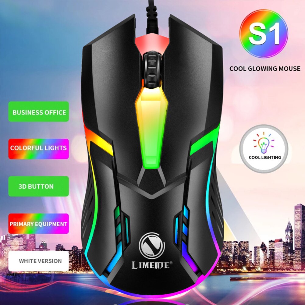 S1 Wired Backlit Usb E-Sport Kleurrijke Lichtgevende Muis Desktop Laptop Computer Mute Spel Antislip Atletiek gloeiende Muis