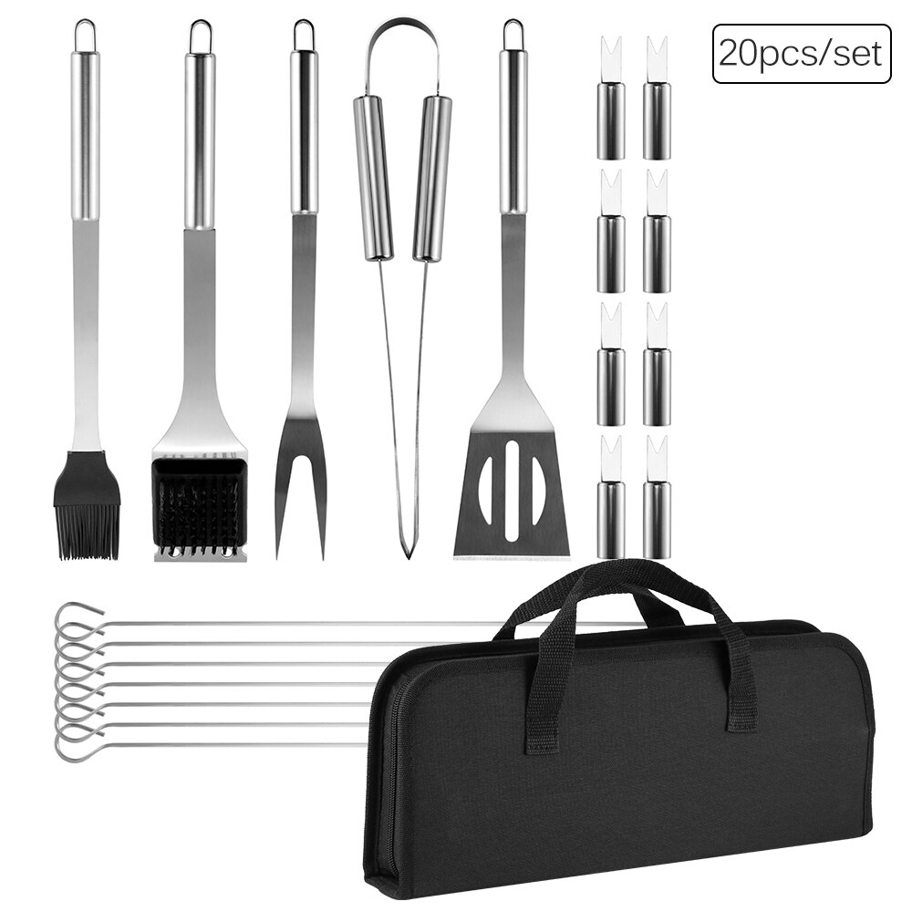 20Pcs BBQ Utensils Barbecue Grilling BBQ Tools Set Stainless Steel Kit Utensil Accessories Camping Outdoor Cooking Tools