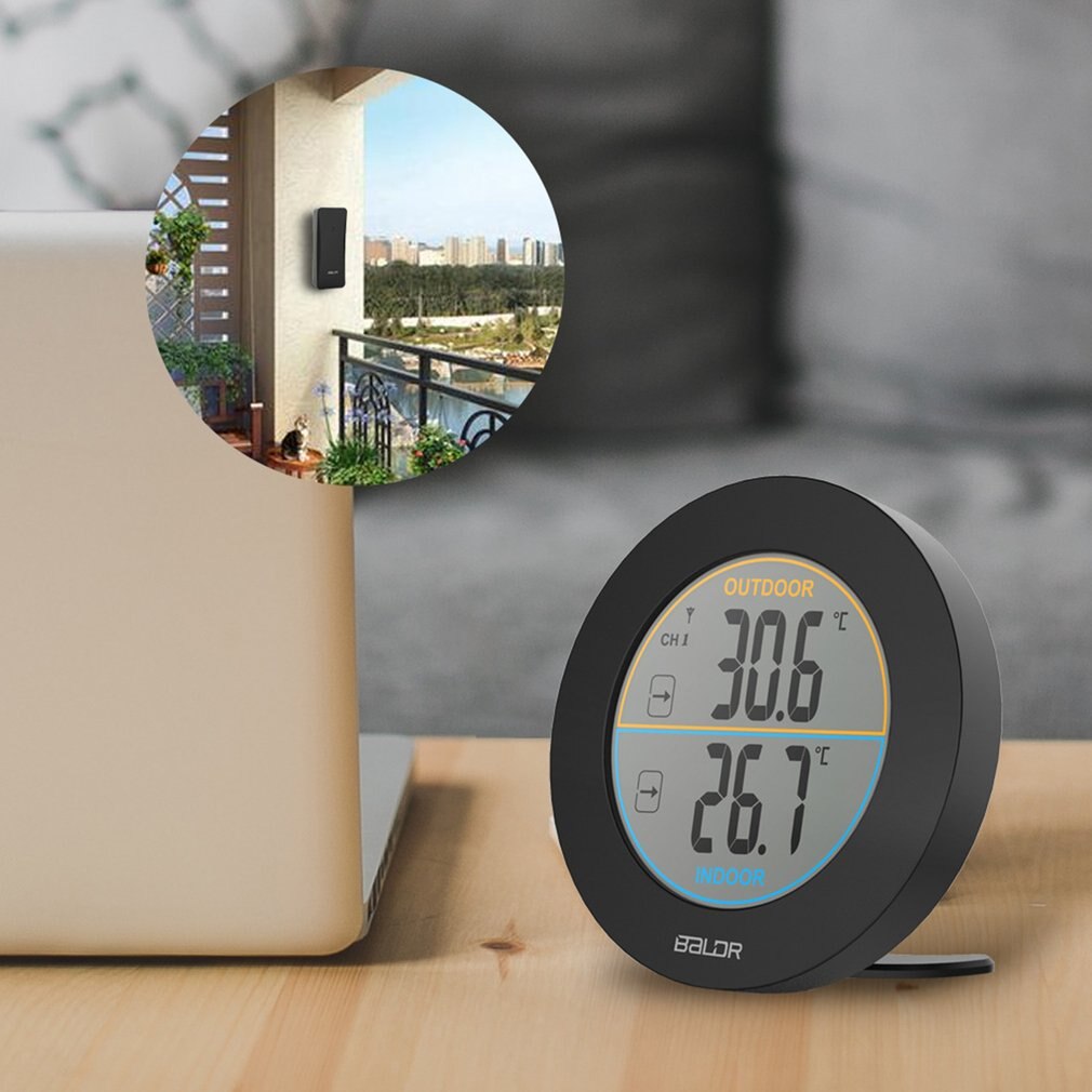 Baldr forme ronde sans fil thermomètre Table intérieur extérieur LCD affichage numérique mur température compteur capteur B0127T2