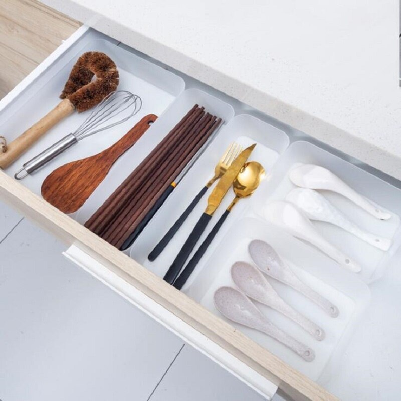 8PCS Kitchen Drawer Organizer Box Plastic Cutlery Storage Trays Cupboard Cabinet Storage Organizer Kitchen Accessories