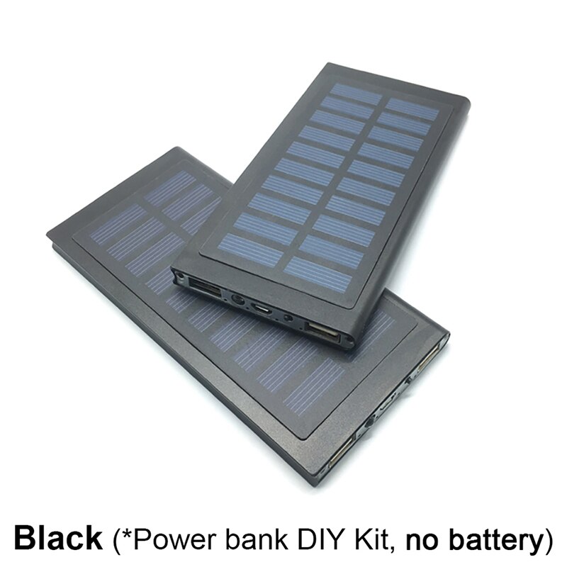1 stück leeres solar-powerbank-gehäuse, powerbank-abdeckung, diy-powerbank-box, dual-usb-kit (ohne batterie): Schwarz