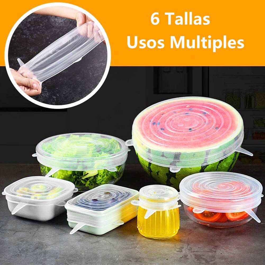 12 stk / sæt elastisk silikone låg skål låg genanvendelig mad dækker køleskab mad salat kopper krukke dække silikone låg køkkenredskaber