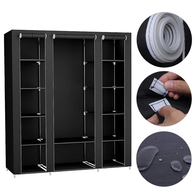 Wardrobe Storage Organizer Folding Cloth Storage Cabinet Assembly Easy Install Reinforcement Wardrobe Clothes Rack Multisize HWC