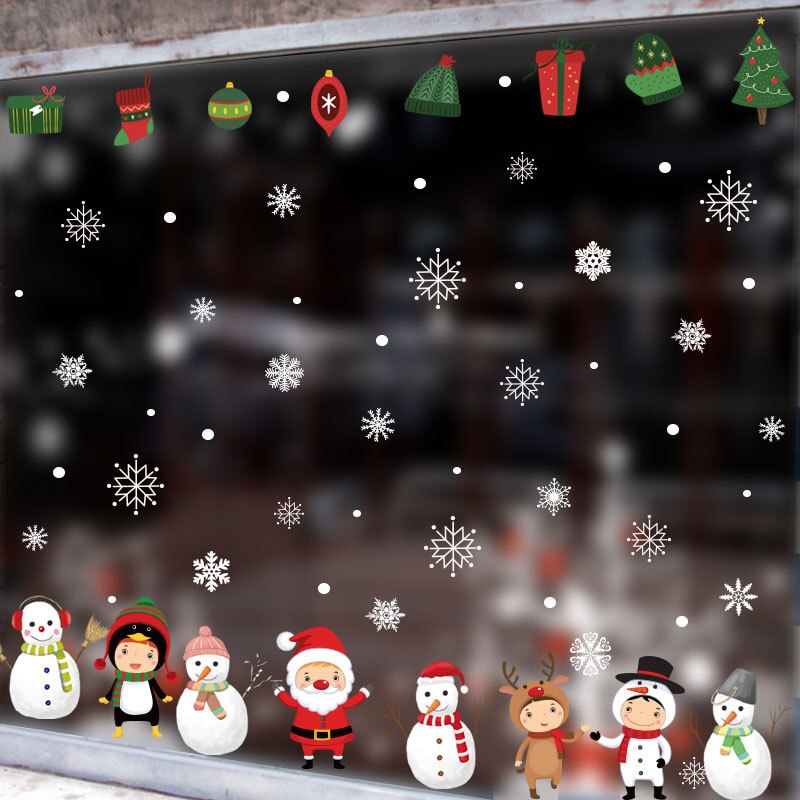 Cartoon Christmas Stickers for Window Showcase Removable Santa Claus Snowman Home Decor Decal Adhesive Year Glass Mural