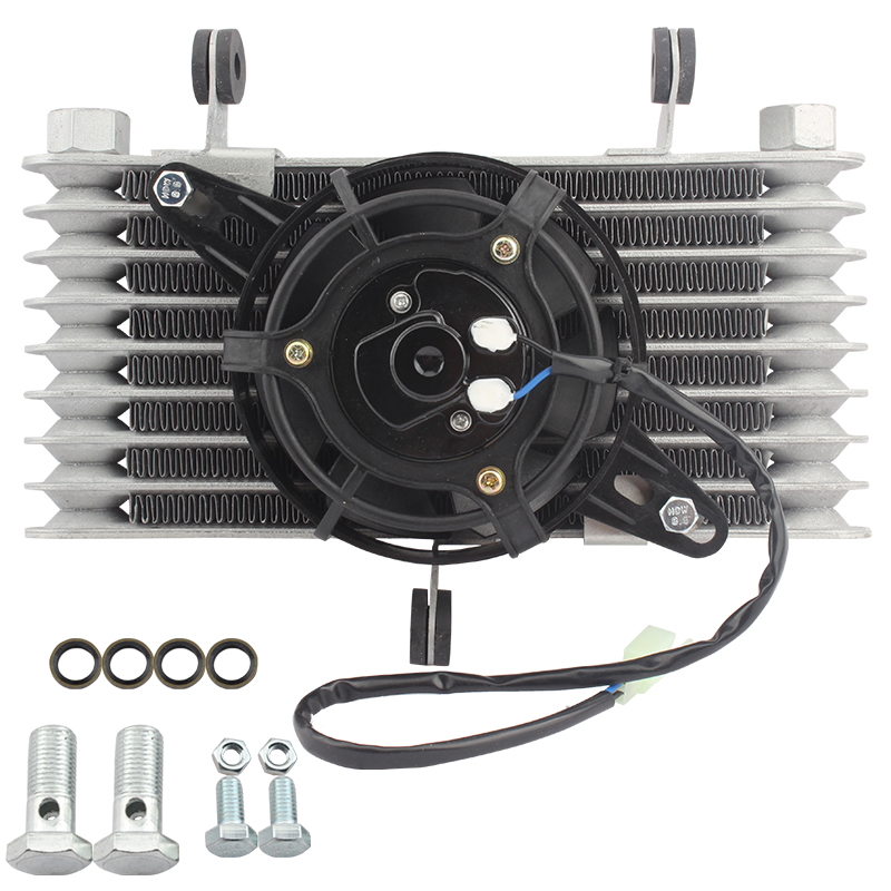 Motorcycle Aluminum 8 Row Cooling Radiator Engine Oil Cooler +Fan Cooling Radiator For 125CC-250CC Motorcycle Dirt Bike ATV: Beige