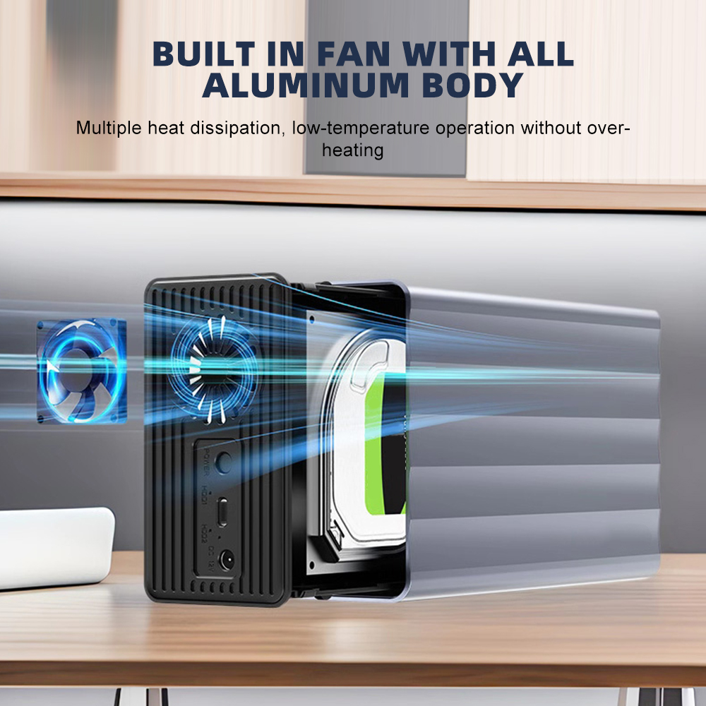 Dual Bay HDD/SSD Case 2.5/3.5 Inch External Hard Drive Enclosure Dual Bay HDD Docking Station Array With RAID Function for PC