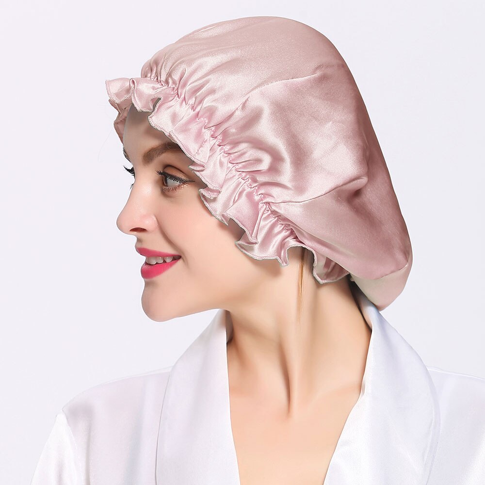 LILYSILK Silk Night Sleep Cap Silk Cap for Sleeping Women Flounced Brand Solid 19 Momme Hair Care Accessories