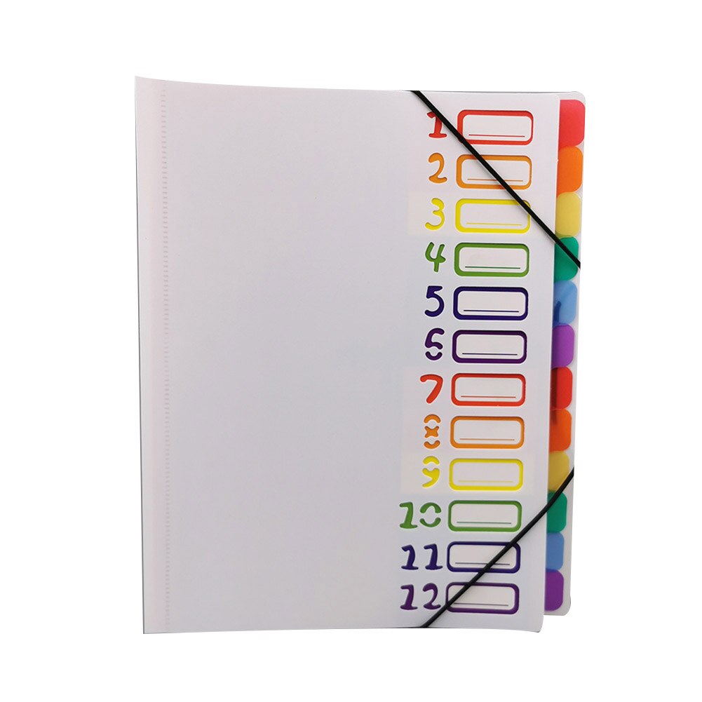 Carpeta de archivos A4 de 12 páginas, organizador de documentos arcoíris con bolsillos de ojal, Material PP, papelería portátil, papel escolar de oficina: White