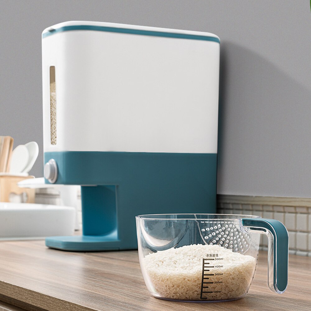 Automatic Cereal Dispenser Wall Grain Dispenser Cereal Dispenser Container Measuring Cup Food Tank Rices Container Organizer