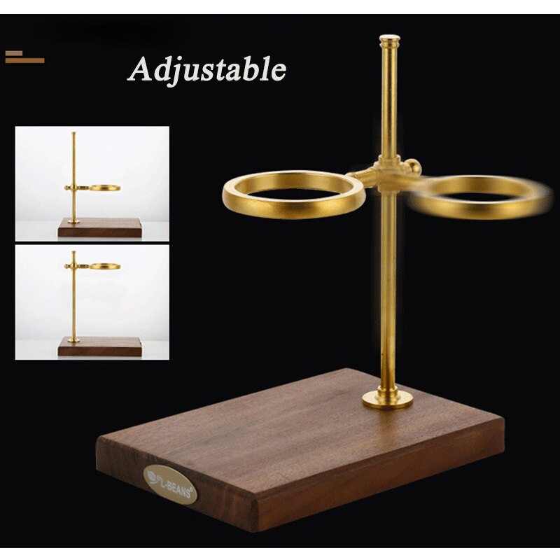 Pour Over Stand Coffee Station Adjustable Height, Brass Holder with Walnut Base, Glass Dripper Filter Cup and Coffee Pot