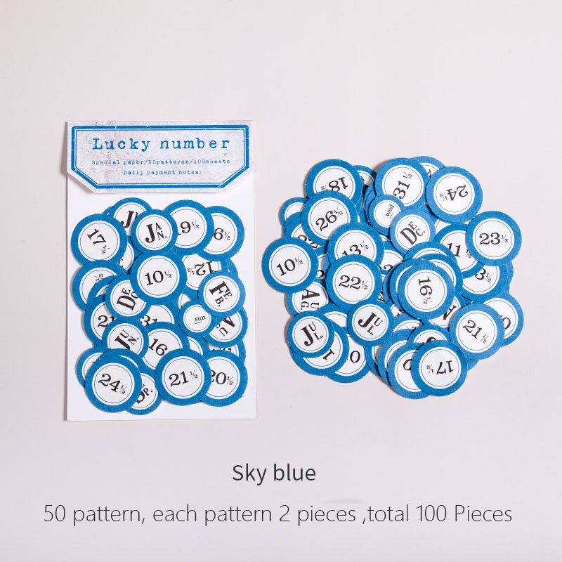 100pcs/lot Lucky Number Stickers for Daily Mothly Planner Diary Stickers DIY Label Scrapbooking Album Stationery Stickers: sky blue