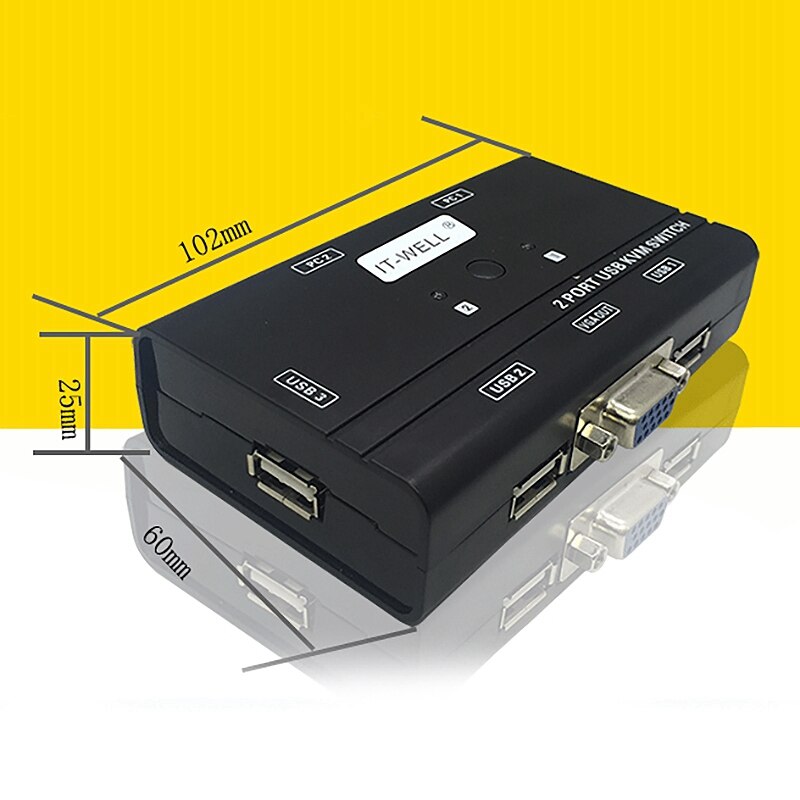 Het-Goed Usb Kvm Switch, 2-Port Manual Usb Sharer 2 In 1 Out Vga Multi-Computer Switch Converter