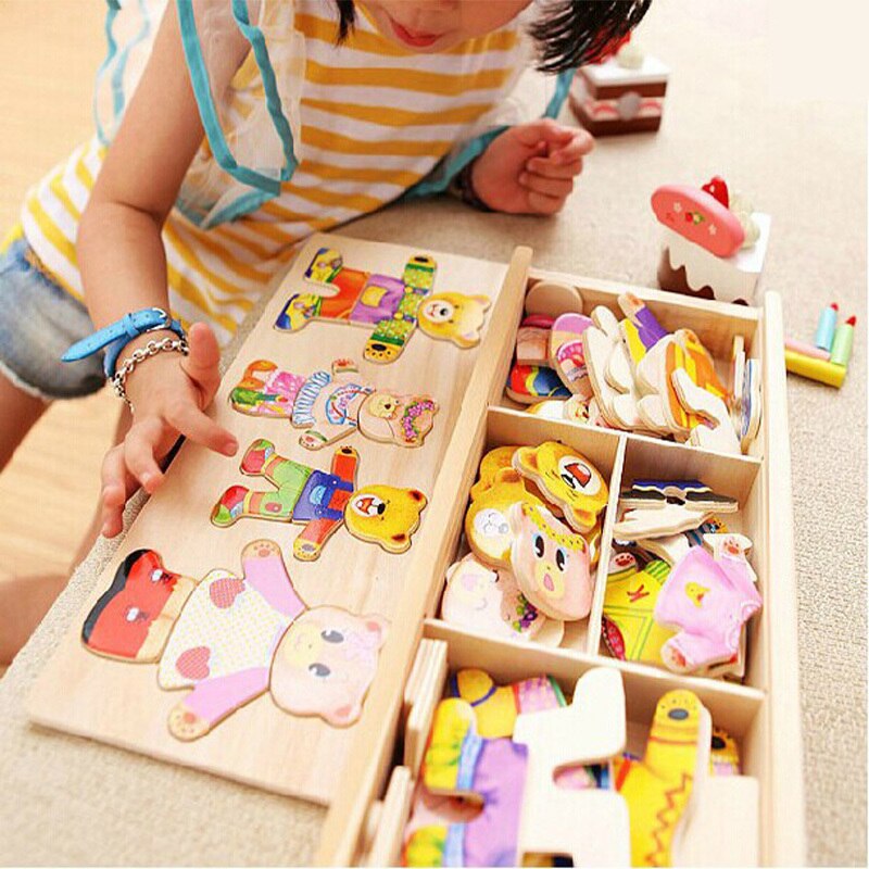 Geschikt voor vroege onderwijs puzzel houten puzzel dressing spel baby houten educatief speelgoed