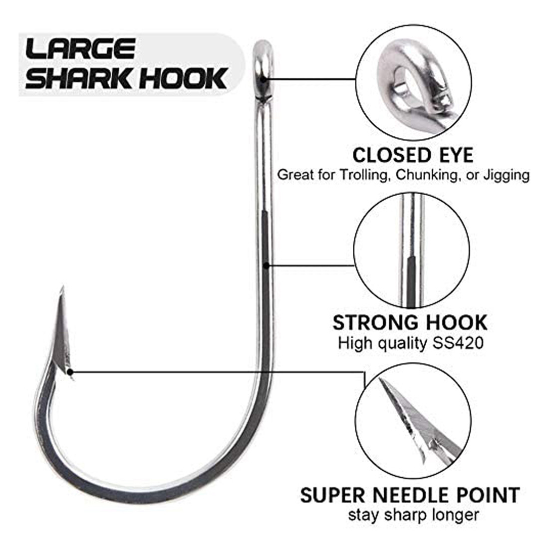 JSM 7731 Stainless Steel Super Large shark Fishing Hooks Big Game Fish Tuna Bait Extra Big Fishing Hook Size 20/0