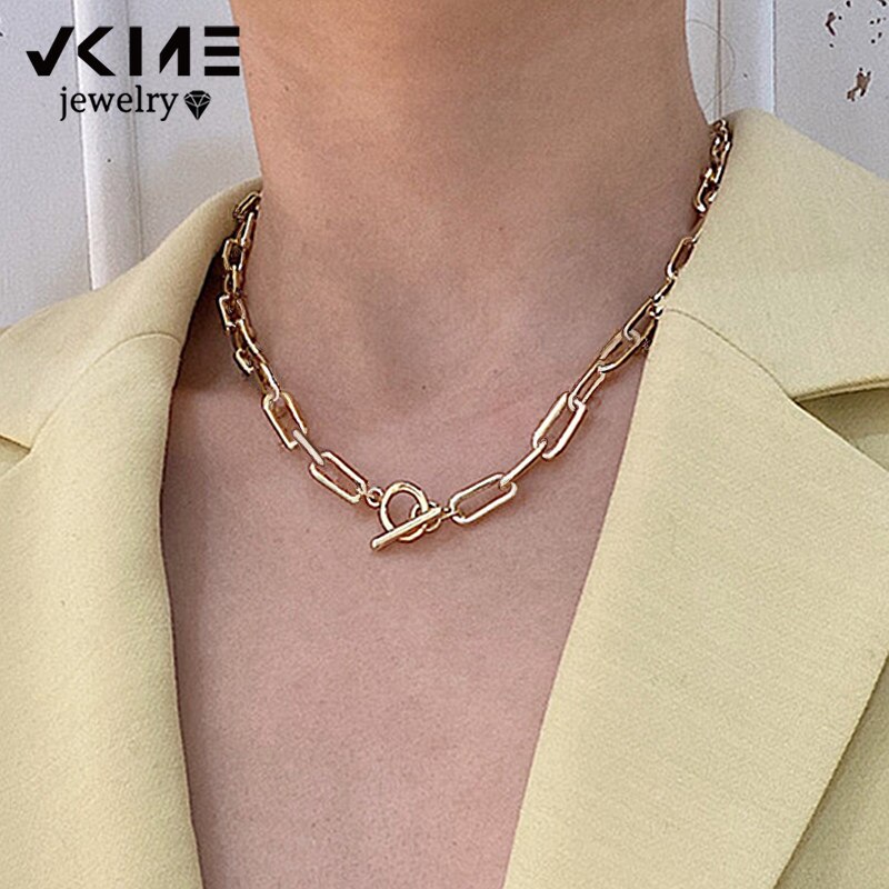 Vkme Dikke Gouden Ketting Ketting Voor Vrouwen Vintage Geometrische Chains Link Toggle Sluiting Choker Kettingen Trendy Sieraden