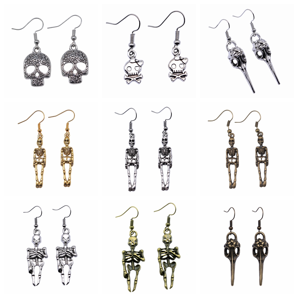 Pendientes de esqueleto de calavera de 20 estilos, de Halloween, pendientes colgantes Punk oscuros de estilo gótico para mujer, de , joyería