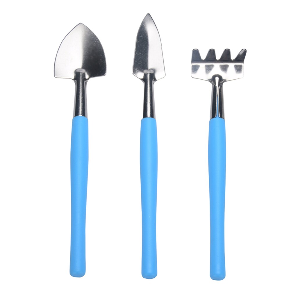 3pcs Mini Portable Gardening Tools Metal Head Shovel Rake Spade Plant Garden Soil Flowering Wooden Handle Tool Set: 3PCS C