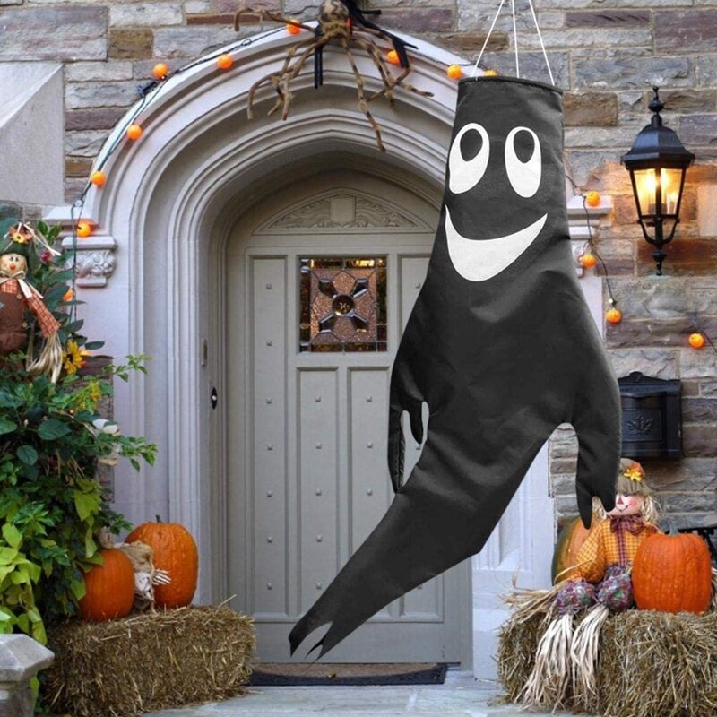 Halloween Geist Windsack-40 Zoll Windsack Terrasse Rasen Garten Im Freien Hängende Dekoration 2 Pack Schwarz