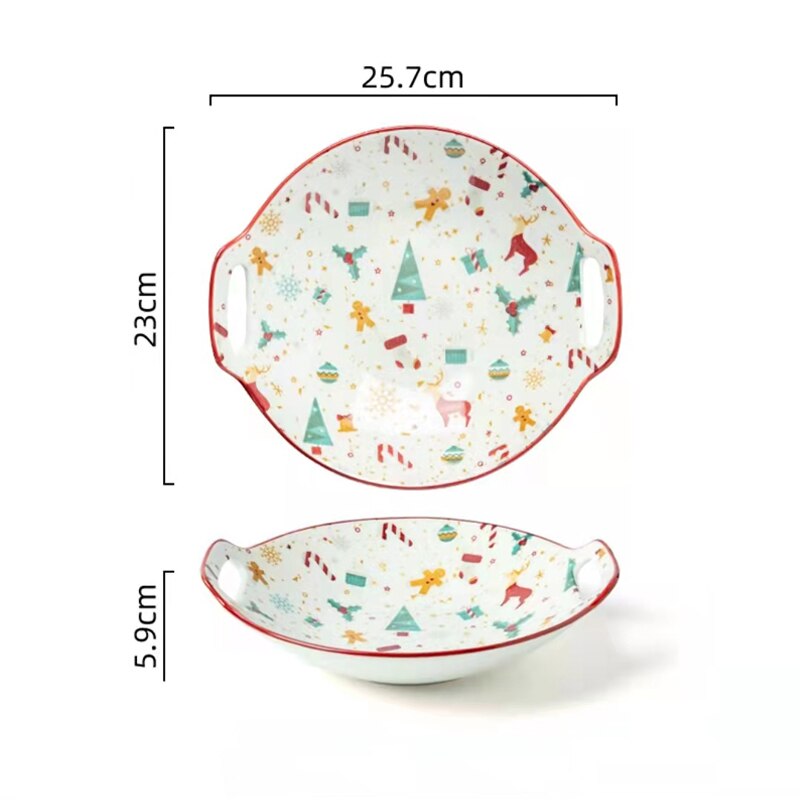 Salad Plate Noel Ceramic Cartoon Cute Christmas Gingerbread Man Shape Dessert Dinner Table Must-Have Suitable: 25.7cmX23cmX5.9cm