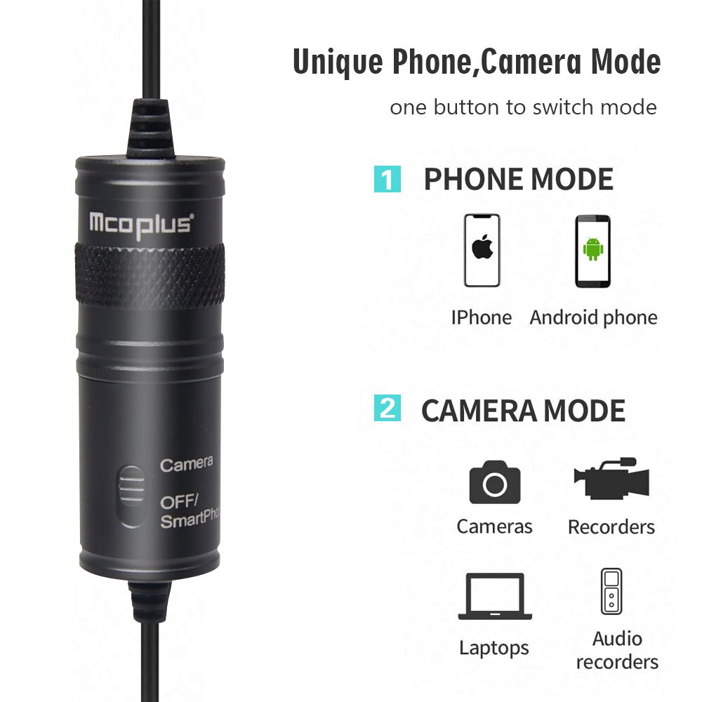 Mcoplus revers lavalier microfoon interview receptie vlog live microfoon opname handsfree microfoon voor telefoon camera computer