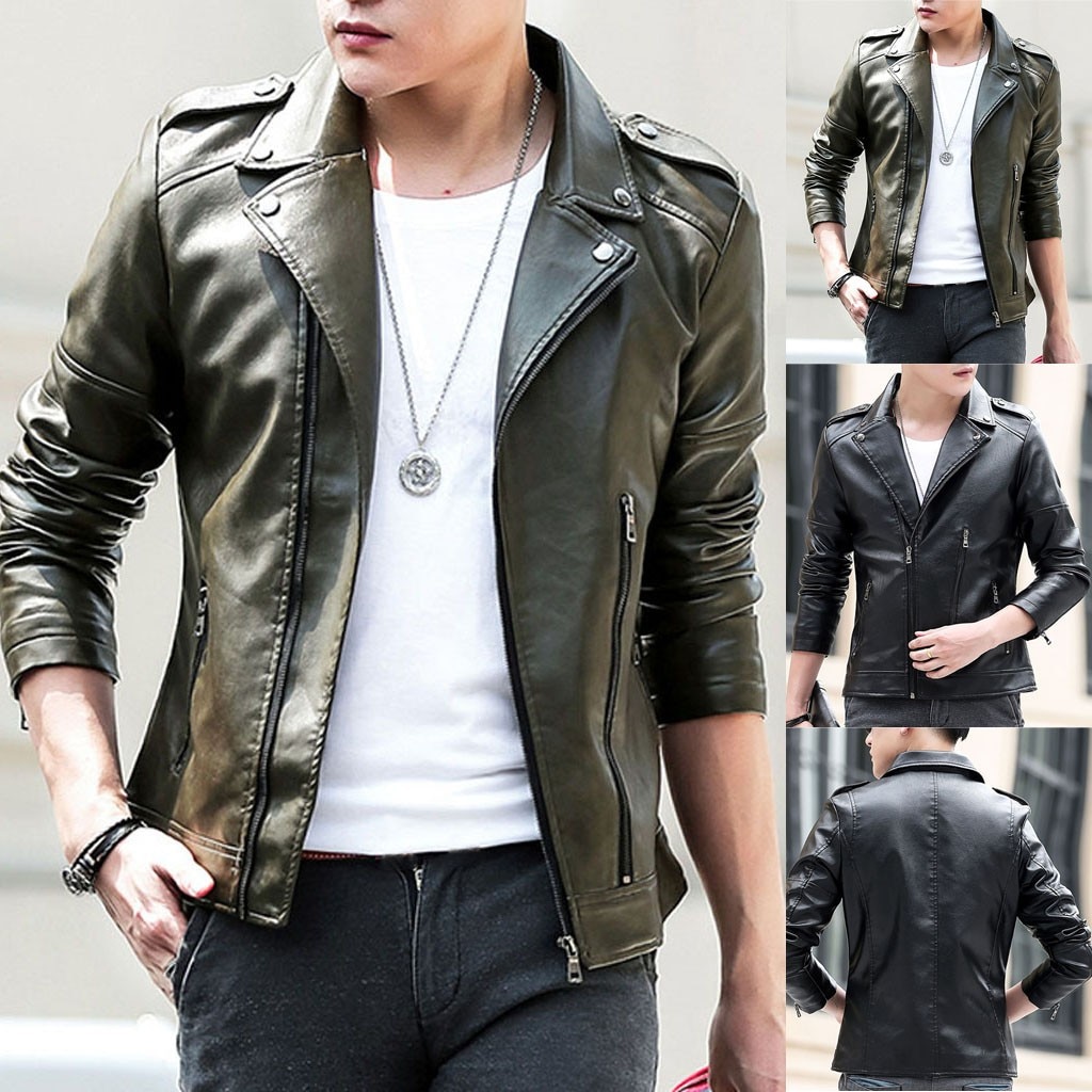 Men's leather jacket Autumn Winter кожаная куртка мужская jaqueta de couro masculino Biker Motorcycle Zipper Long Sleeve Coat #3