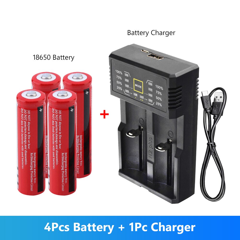 4Pcs 18650 Battery 3.7V 3000mah Rechargeable Lithium Li On Battery Charge Protection For LED Flashlight Toys With Fast Charger: 4 battery USB type